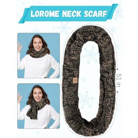 Women’s Beige black Knit Beanie Hat, Gloves, Scarf & Ear Warmer Set - Winter - Picture 4 of 6